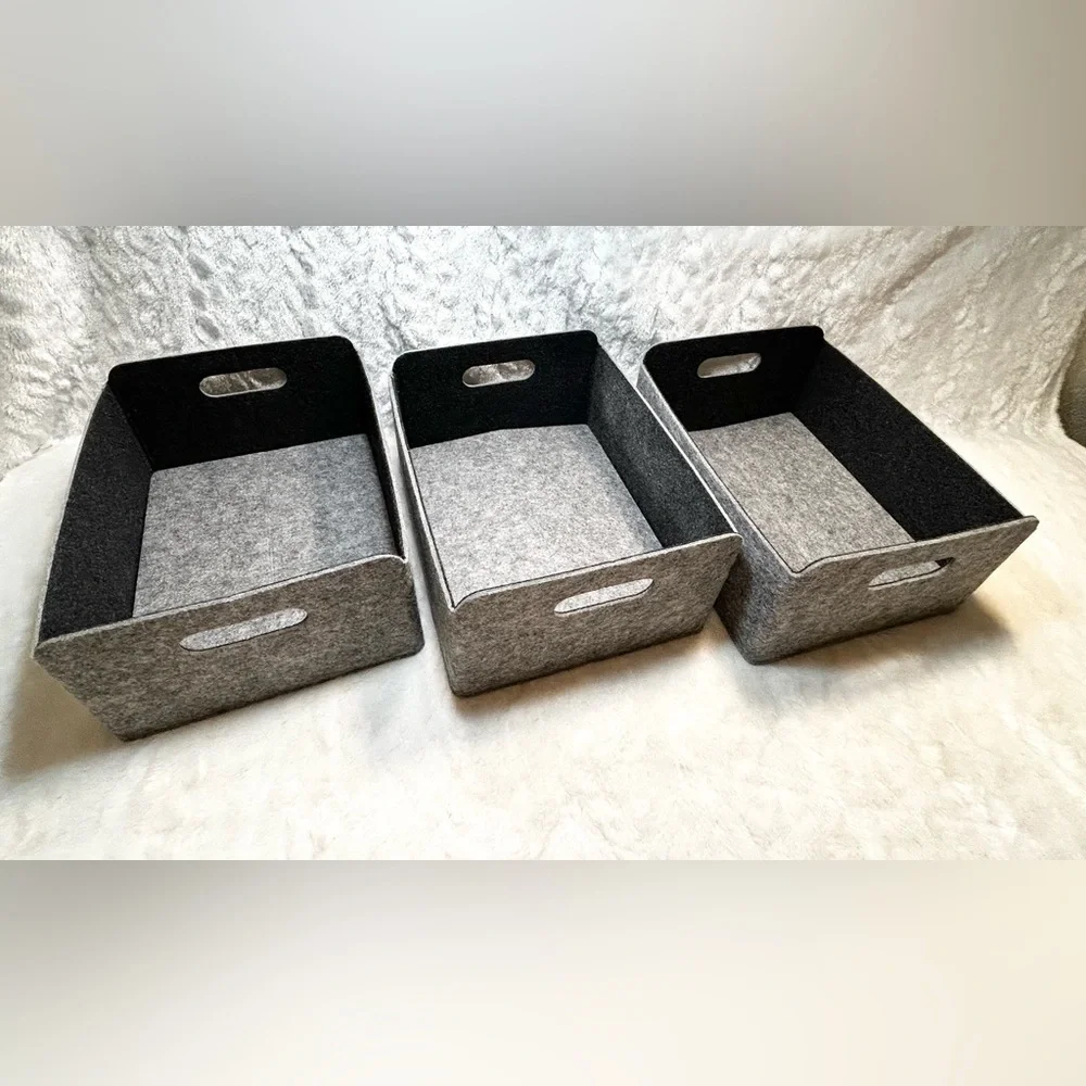 Set of 3 Felt Storage Baskets Collapsible Storage Bins Shelf Drawers Organizer